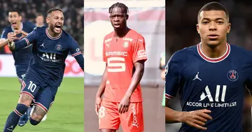 Kamaldeen, Neymar and Mbappe playing for the clubs in France. SOURCE: Twitter/ @staderennais @PSG
