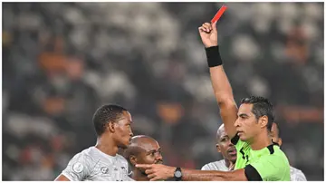 Grant Kekana was sent off during the Africa Cup of Nations 2023 semi-final football match between Nigeria and South Africa. Photo: Issouf Sanogo.