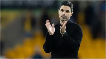 Mikel Arteta looks on at the end of the Premier League match between Wolverhampton Wanderers and Arsenal FC at Molineux. Photo by Andrew Kearns.