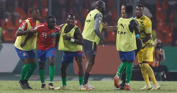 Muhammed Sanneh scored The Gambia's third goal of the evening, but the goal was chalked off after the player was spotted using his hand to score.