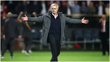 Jose Mourinho shows his emotions as he celebrates victory following the UEFA Europa League Final between Ajax and Manchester United. Photo by Julian Finney.