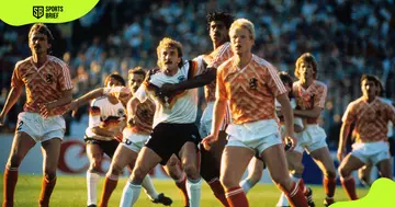 Germany and Netherlands' football players playig during the Italia 90 FIFA World Cup match 