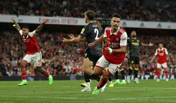 Arsenal's Gabriel Martinelli celebrates scoring against Aston Villa