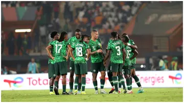 Nigeria players during the CAF Africa Cup of Nations round of 16 match against Cameroon. Photo: MB Media.