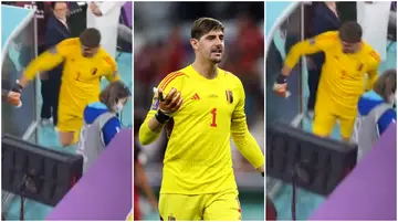 Thibaut Courtois, Belgium, Morocco, Qatar 2022, smash, door, substitutes' bench