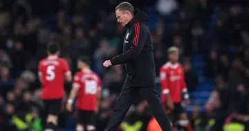 Ralf Rangnick dejected following their sides defeat after the Premier League match between Manchester City and Manchester United at Etihad Stadium. (Photo by Laurence Griffiths/Getty Images)