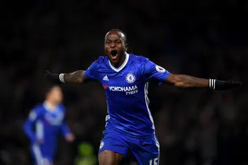 Victor Moses of Chelsea celebrates scoring his team's second goal during the Premier League match between Chelsea and Tottenham Hotspur at Stamford Bridge