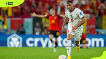 Abderrazak Hamdallah of Morocco controls the ball