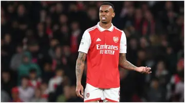 Gabriel reacts during the Premier League match between Arsenal FC and Chelsea FC at Emirates Stadium. Photo by Stuart MacFarlane.