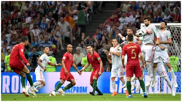 Cristiano Ronaldo scored a wonderful last-minute free-kick for Portugal against Spain in the 2018 FIFA World Cup. Photo: Stuart Franklin.