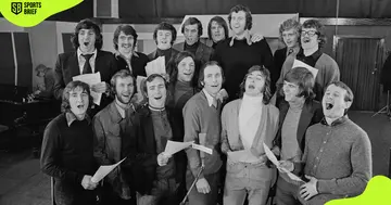 Chelsea squad recording the song 'Blue Is The Colour'.
