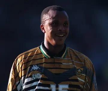 Doctor Khumalo playing for Bafana Bafana.