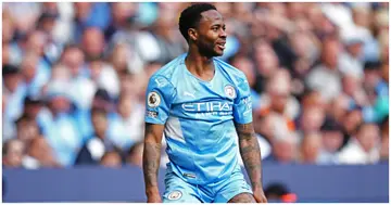 Raheem Sterling reacts during the Premier League match between Manchester City and Newcastle United at Etihad Stadium. Photo by Tom Flathers.