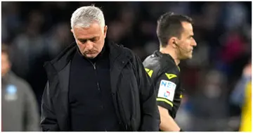 Jose Mourinho looks disappointed during the Serie A match between SSC Napoli and AS Roma at Stadio Diego Armando Maradona. Photo by MB Media.