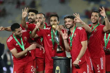 Al Ahly of Egypt celebrate winning the 2023 CAF Champions League final against Wydad Casablanca of Morocco