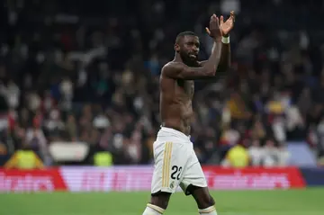 Real Madrid's German defender Antonio Rudiger applauds fans after his team's win over Real Mallorca, in which he scored the only goal