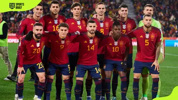 Players of Spain pose for a team photograph before the UEFA EURO 2024 European qualifier