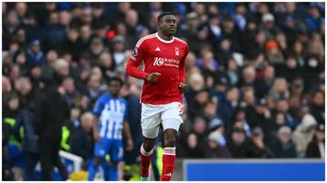 Nottingham Forest striker, Taiwo Awoniyi, in action in a past Premier League match. Photo: MI News.