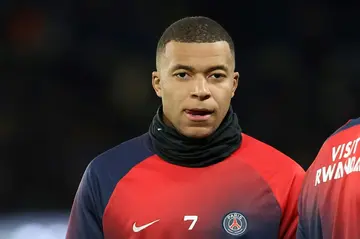 Kylian Mbappe warming up ahead of Paris Saint-Germain's clash with Montpellier on Friday