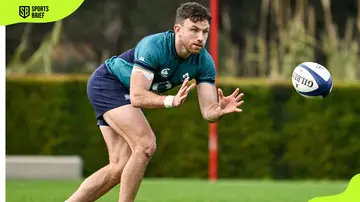 Hugo Keenan during a rugby squad training session