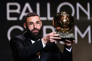 Karim Benzema receives the Ballon d'Or at a ceremony in Paris on Monday