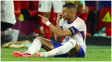 Kylian Mbappe reacts during the UEFA EURO 2024 group stage match between Austria and France at Dusseldorf Arena on June 17, 2024, in Dusseldorf, Germany. Photo: Chris Brunskill.