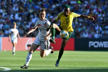 South Africa star Thembi Kgatlana (R) playing against Germany at the 2019 Women's World Cup in France.