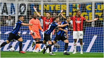 Henrik Mkhitaryan of Inter celebrates after scoring during the Serie A football match between FC Internazionale and AC Milan at San Siro stadium. Photo by Elianton.