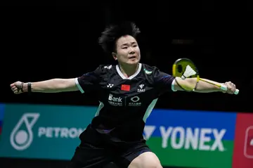 He Bingjiao competes in the Women's Singles Quarter Finals