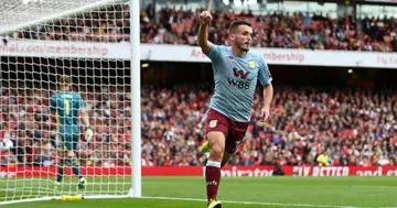 John McGinn of Aston Villa celebrates after scoring his team's first goal during the Premier League match between Arsenal FC and Aston Villa at Emirates Stadium on September 22, 2019 in London, United Kingdom. (Photo by Michael Steele/Getty Images)