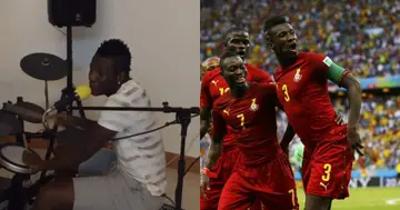 Asamoah Gyan and teammates celebrating. SOURCE: Twitter/ @ghanafaoffical
