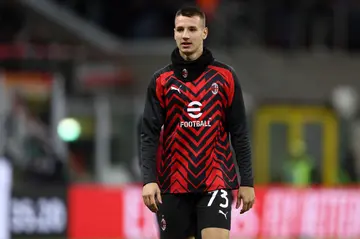 Francesco Camarda warms up prior to the Serie A TIM match