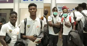 Hearts players leaving Ghana for Morocco. SOURCE: Twitter/ @HeartsOfOakGH