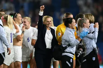 Sarina Wiegman (centre) is unbeaten in 19 games as England manager