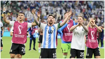 Lionel Messi and his teammates Argentina after the Mexico match at the World Cup in Qatar. Photo: Mohammed Dabbous.