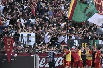 Roma's Italian forward Stephan El Shaarawy celebrates his late winner against Monza in Serie A