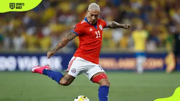 Eduardo Vargas of Chile Kicks the ball