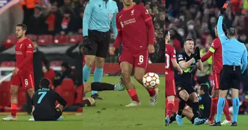Alexis Sanchez received a red card following a late tackle on Liverpool midfielder Thiago Alcantara. Photo credit: @SuperSportTV @Bobat08