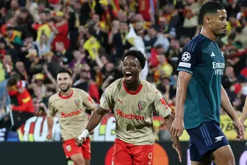 Elye Wahi celebrates after scoring the winner against Arsenal