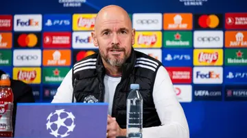 Erik ten Hag addresses a press conference on the eve of the UEFA Champions League Group A football match between FC Copenhagen and Manchester United. Photo by Jonathan Nackstrand.