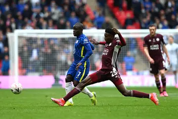 N'Golo Kante, Wilfred Ndidi in action during the Emirates FA Cup final.