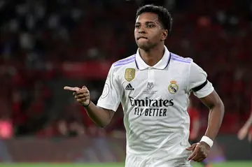 Double delight: Real Madrid's Brazilian forward Rodrygo celebrates after scoring his team's second goal against Osasuna