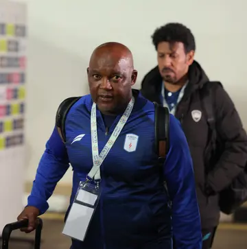 Pitso Mosimane: Former Sundowns manager was commended for the remarkable turnaround of Abha Club's season in the Saudi Pro League. Photo: @Abhafc_english.