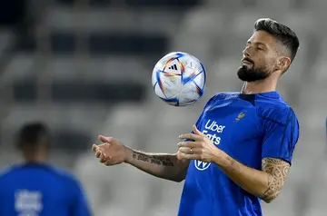 Olivier Giroud at a French training session in Doha on Wednesday