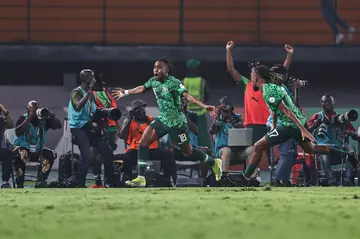 Ademola Lookman (C) celebrates his second goal for Nigeria against Cameroon