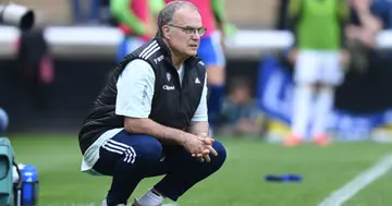 Leeds United Head Coach Marcelo Bielsa during the Pre-Season Friendly match between Leeds United and Real Betis at Loughborough University on July 31, 2021 in Loughborough, England. (Photo by Tony Marshall/Getty Images)