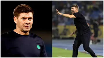 Steven Gerrard is seen prior to the Saudi Pro League match between Al-Hilal and Al-Ettifaq.