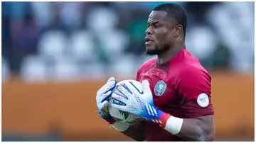 Stanley Nwabali claims the ball during the CAF Africa Cup of Nations quarterfinal match between Nigeria and Angola on February 2, 2024. Photo: MB Media.