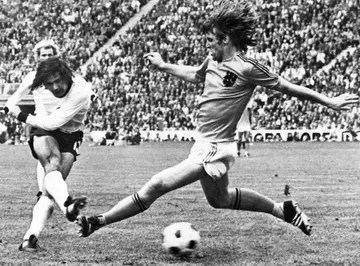 Final shot: Gerd Mueller scores the winner, and his last international goal, as West Germany beat the Netherlands in the 1974 World Cup final