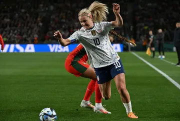 Lindsey Horan in action for the USA during their draw with Portugal at the Women's World Cup